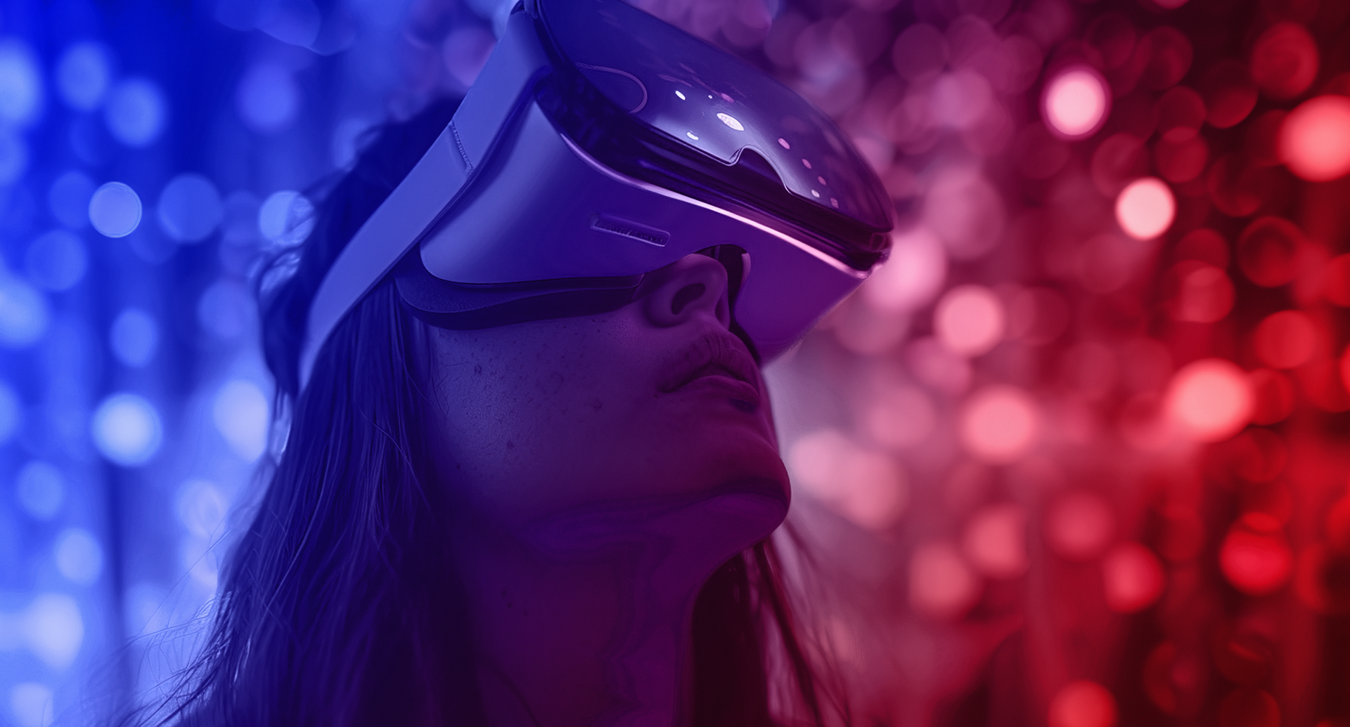 Immersive brand experiences Immersive brand experience: woman wearing a VR headset looks upward.