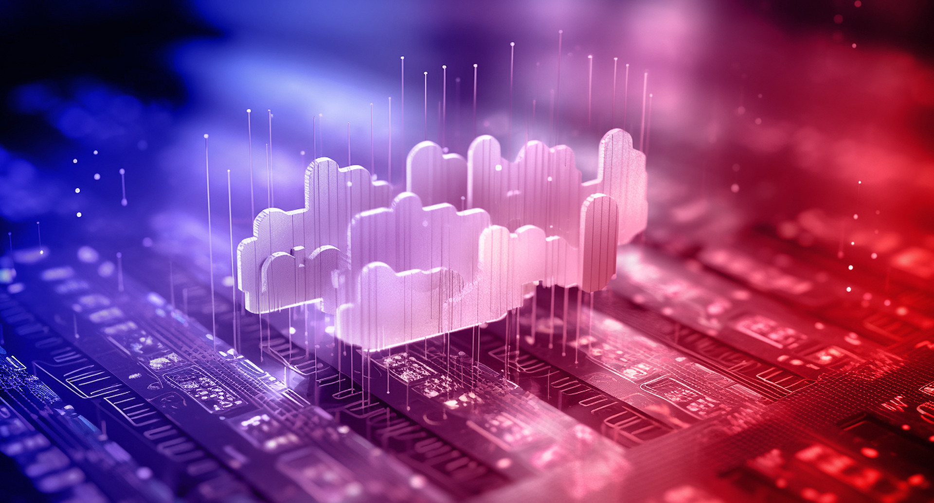 Data visualization with cloud computing Data visualization: a data cloud floats above a circuit board.