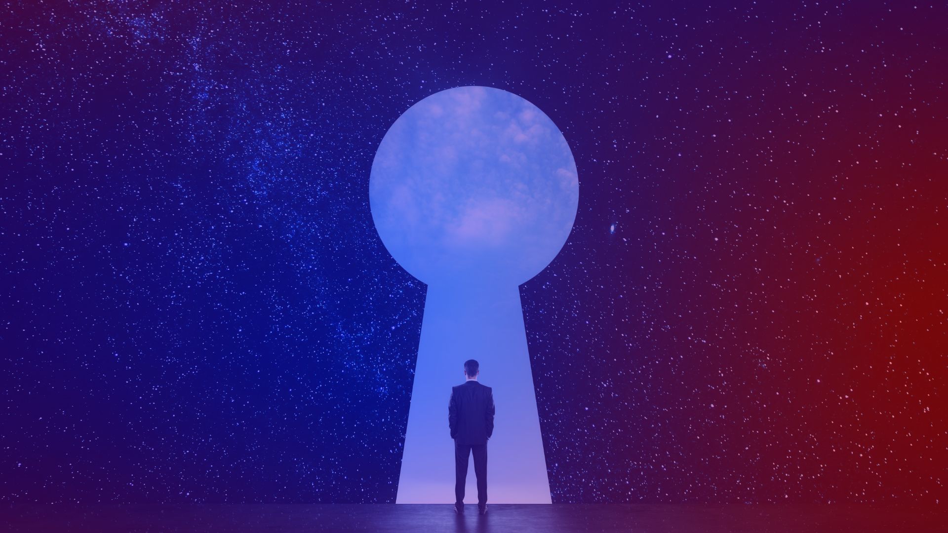 Accessible content: Everyone experiences the (virtual) world differently. What defines accessible content? A man looks at the world through a giant keyhole.