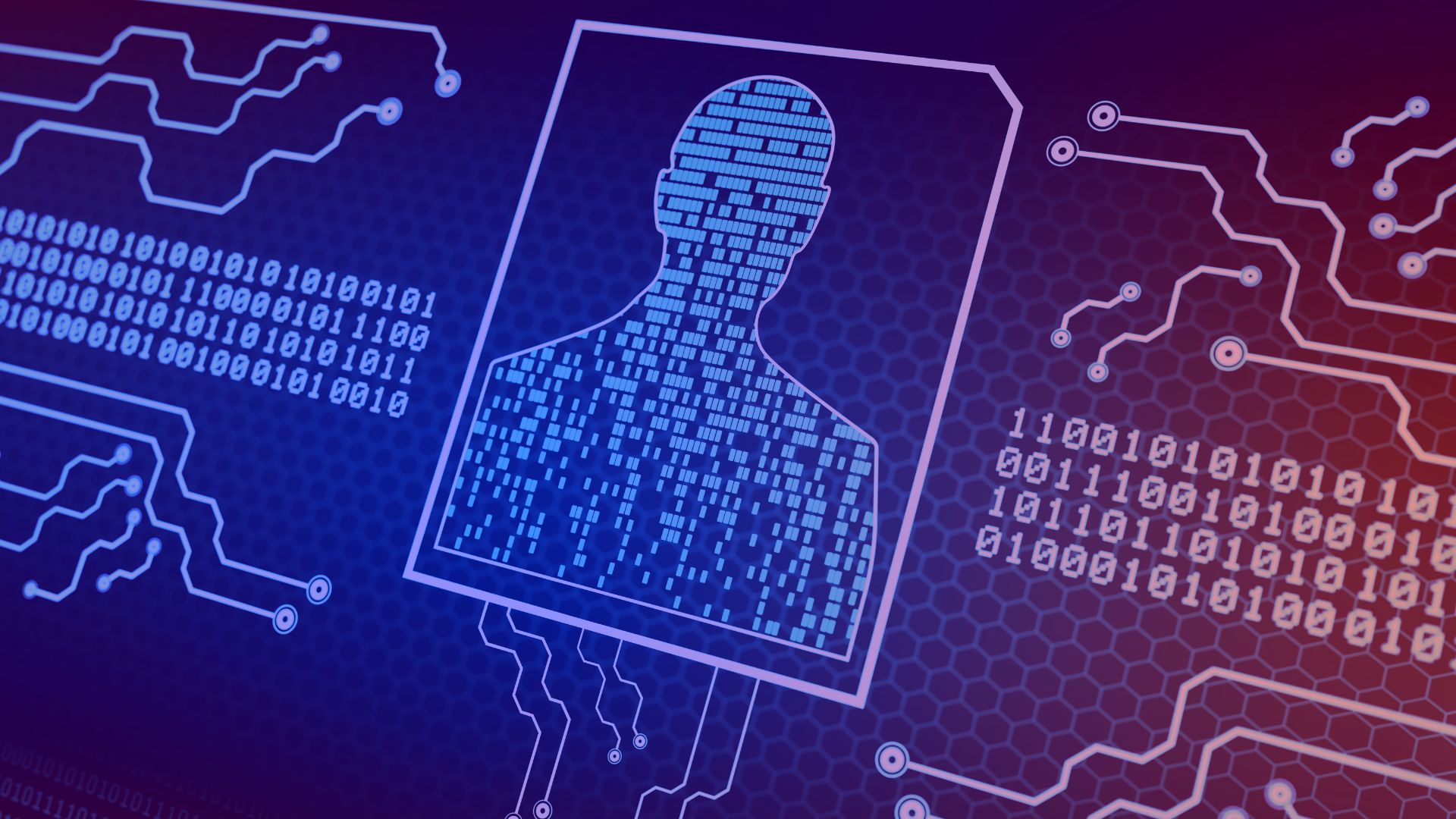 Nutrition marketing: illustration of human silhouettes on a microchip