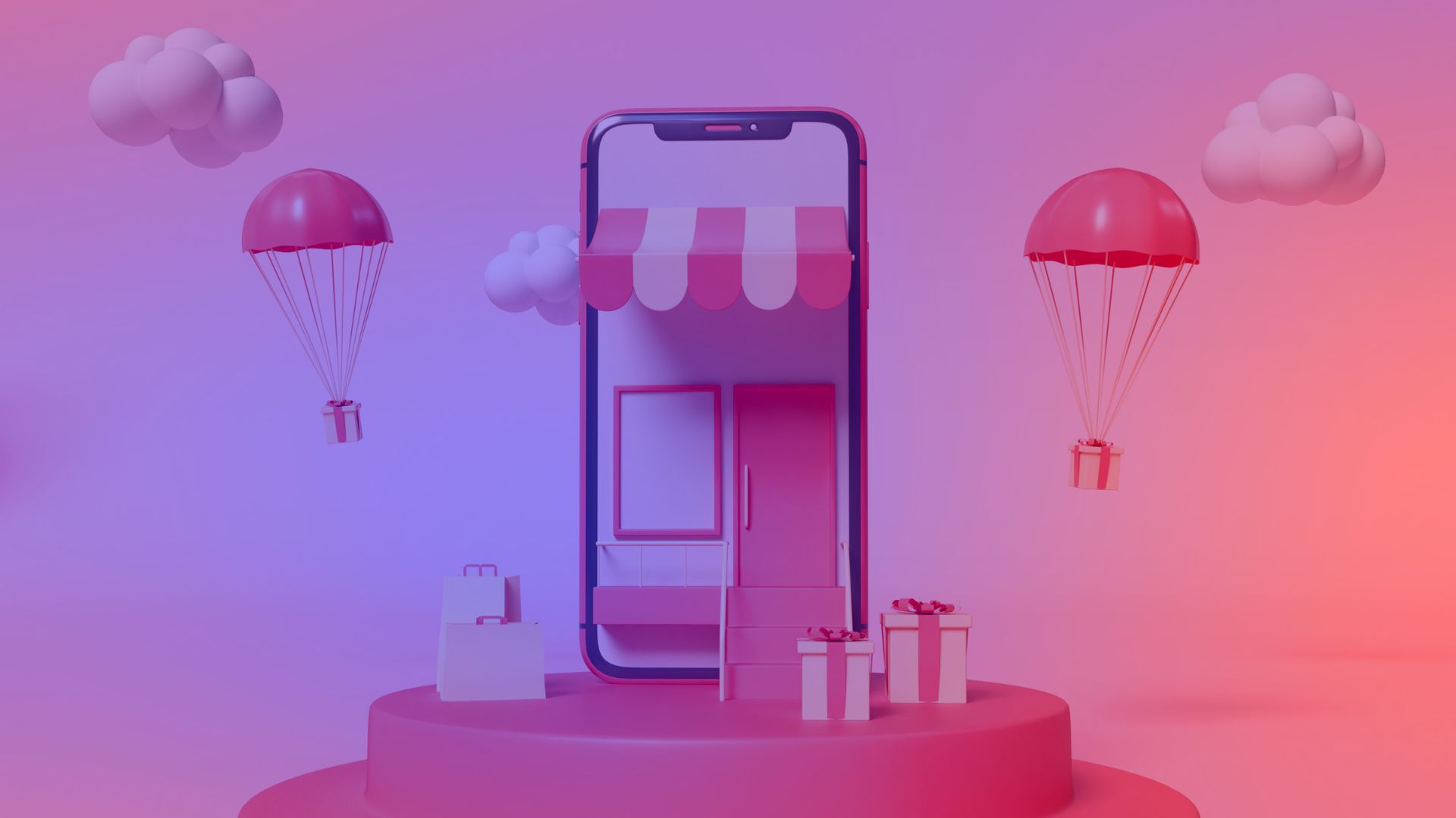 A symbolic image of TikTok Shop – online shopping on a smartphone with gift boxes A symbolic image of TikTok Shop: a smartphone as a storefront with floating gift boxes, shopping bags, and a pink background