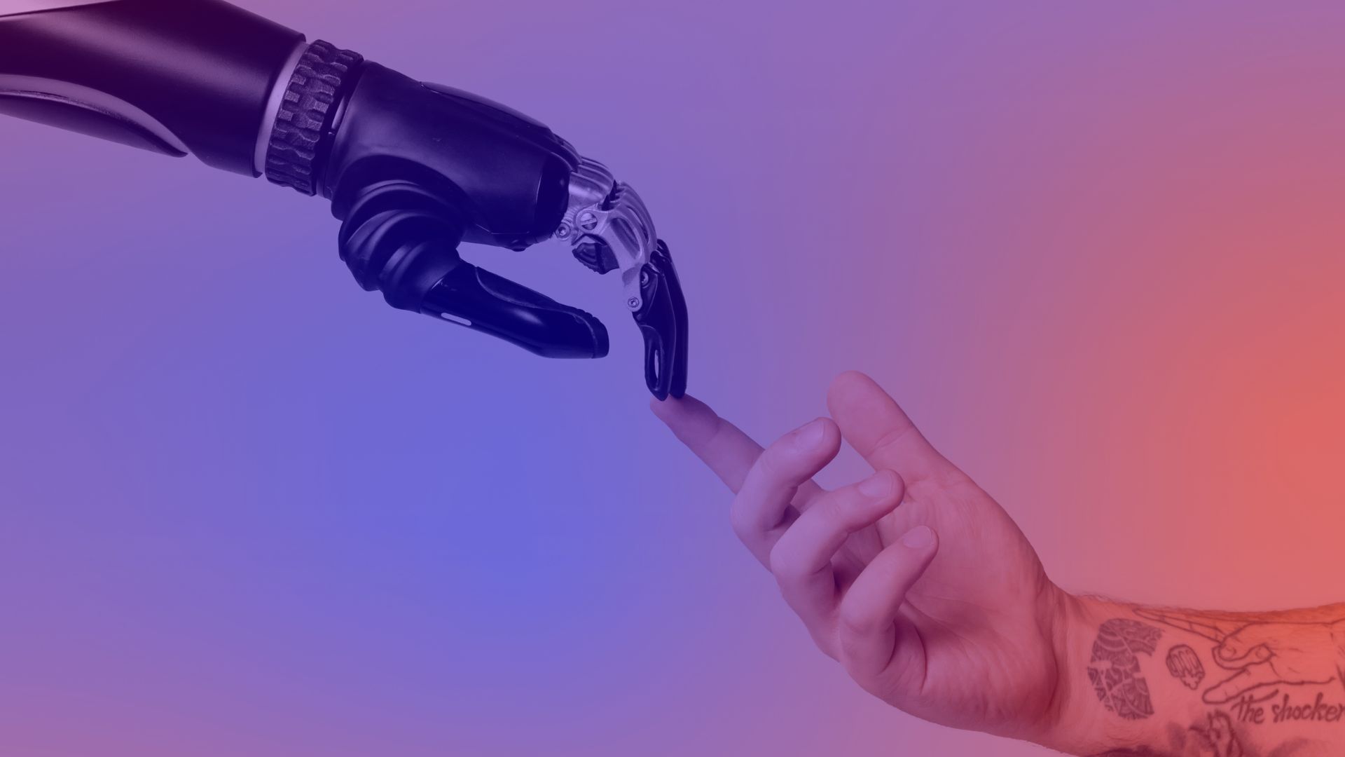 Human Meets Machine: The Future of Creative Work in the Age of AI Robot hand touching human finger – symbolic image of AI and creative collaboration