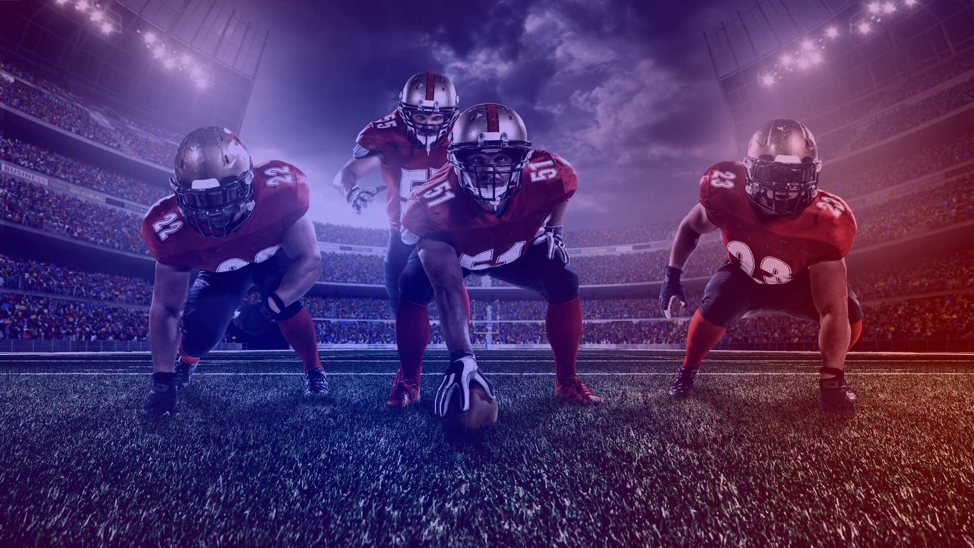 Vier Footballer in Startformation als Symbolbild für die besten Spots des Super Bowl 2026 