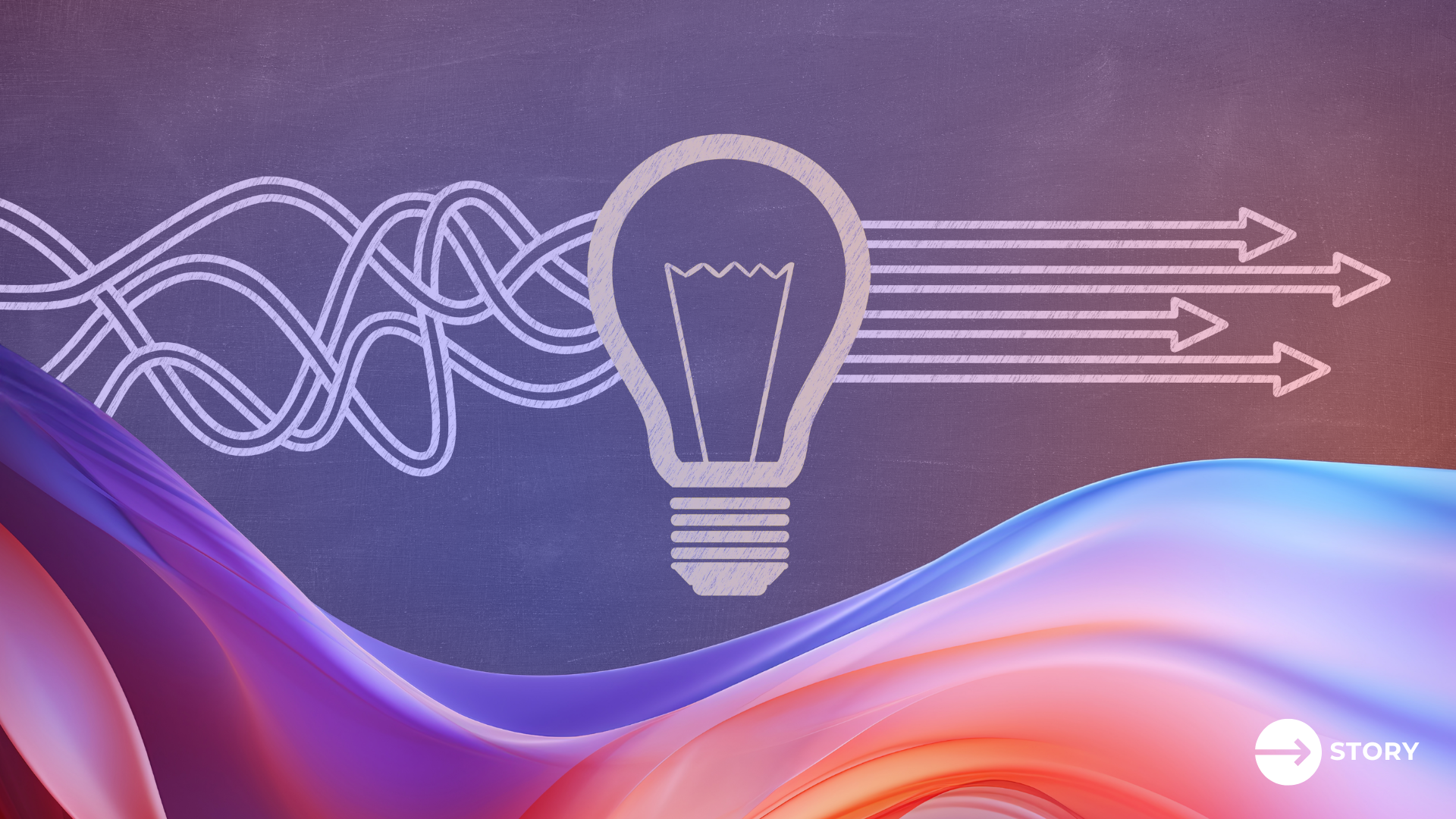 Scaling intelligence is symbolized by a graphic showing tangled lines entering a light bulb and being converted into four straight arrows pointing forward.