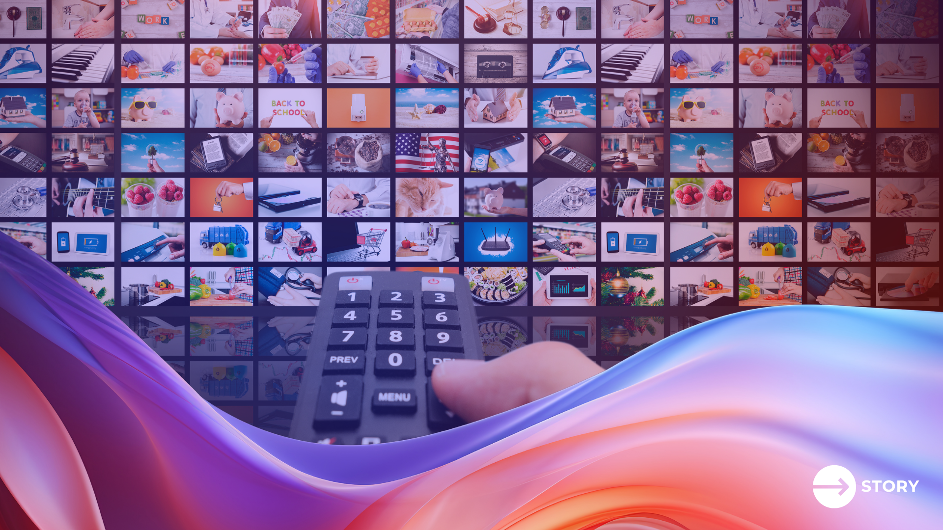 A POV shot of a person browsing the content channels of a streaming service, symbolizing streaming and marketing. 